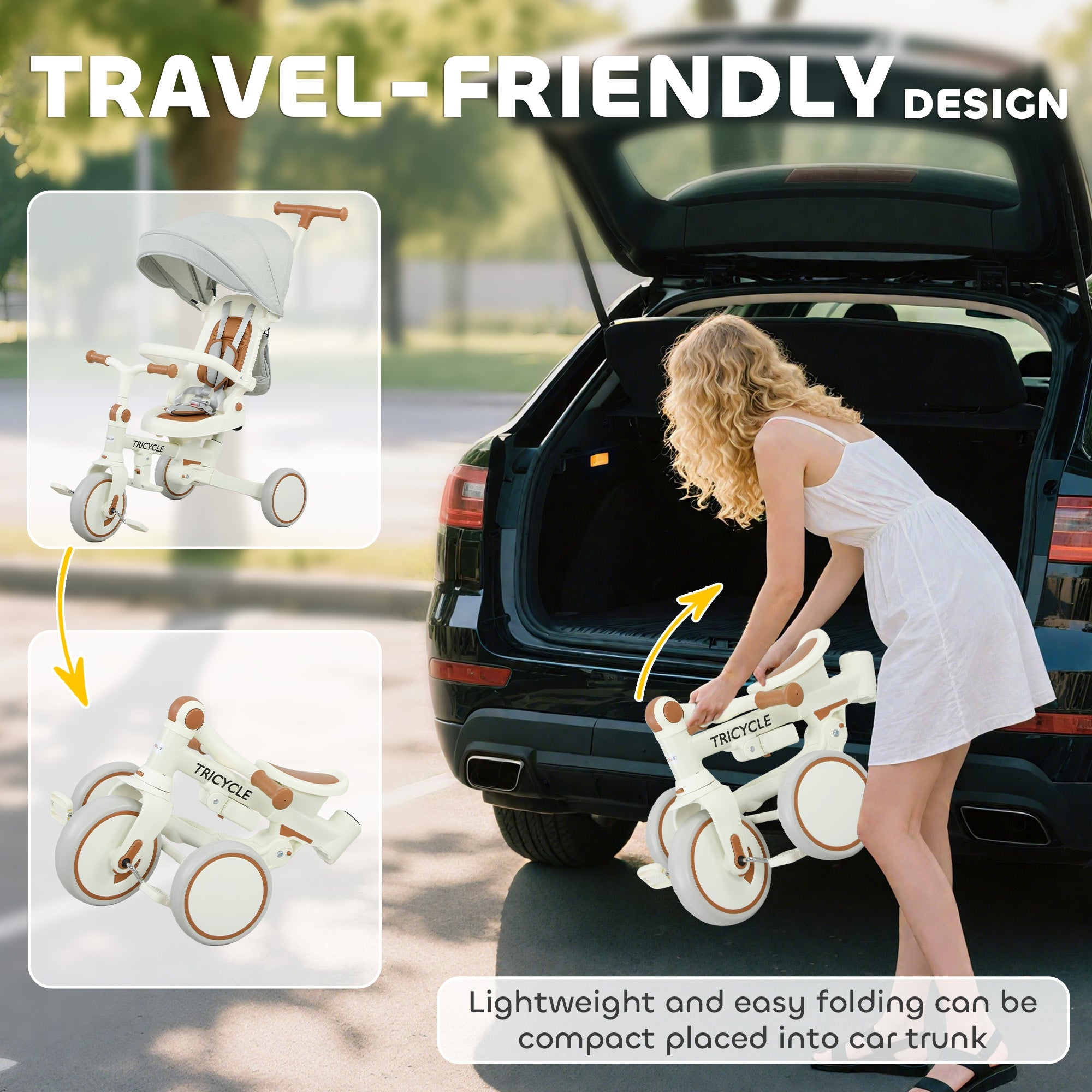 AIYAPLAY 5 in 1 Kids Trike with Adjustable Backrest, Toddler Tricycle with Push Handlebar, Adjustable Backrest, Cream White AIYAPLAY 5 in 1 Kids Trike with Adjustable Backrest, Toddler Tricycle with Push Handlebar, Adjustable Backrest, Cream White