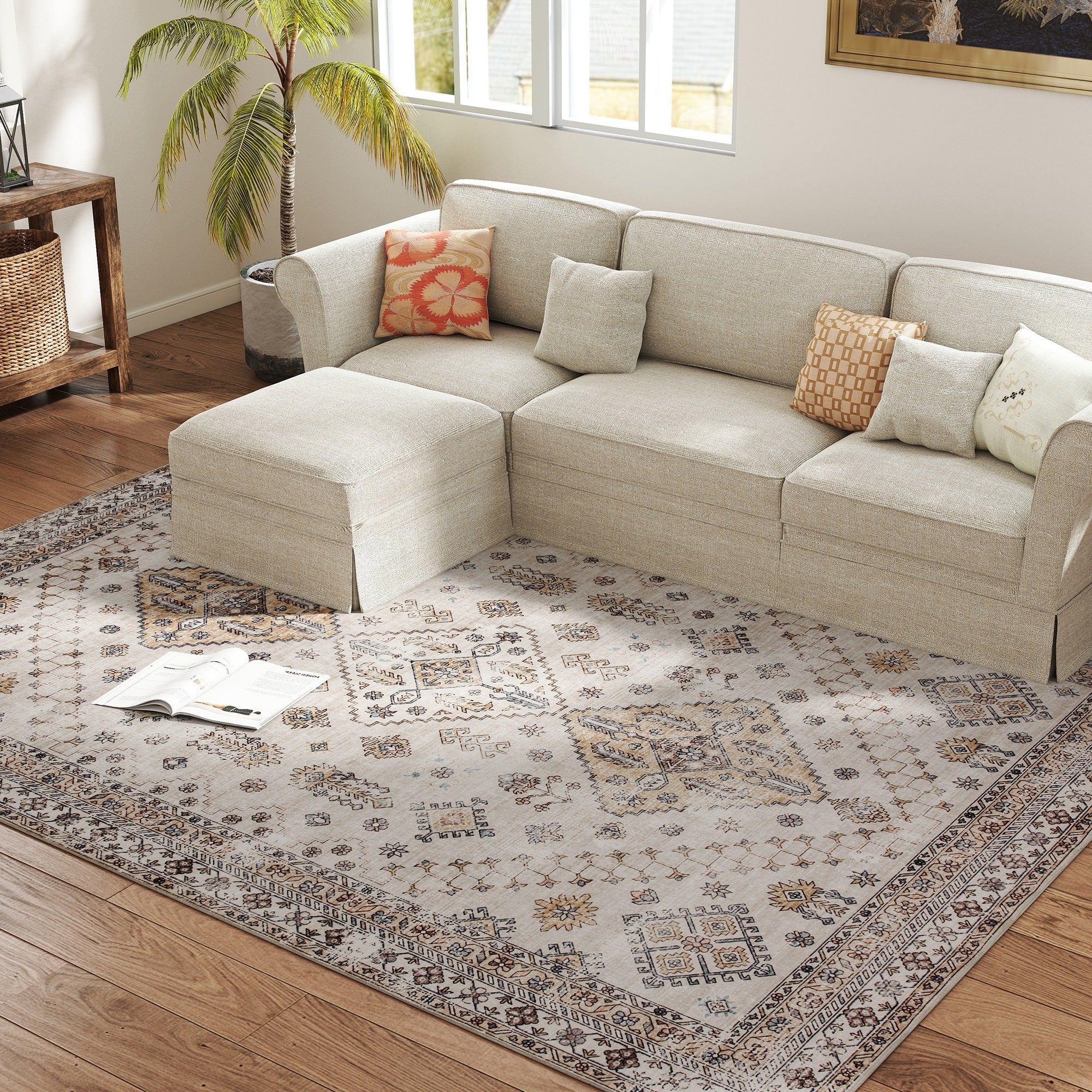 Elegant HOMCOM Vintage Area Rug, Non-Slip Washable Rug, Flannel Floor Carpet for Living Room, Bedroom, Dining Room, Home Office, 290 x 200 cm, Beige Elegant HOMCOM Vintage Area Rug, Non-Slip Washable Rug, Flannel Floor Carpet for Living Room, Bedroom, Dining Room, Home Office, 290 x 200 cm, Beige