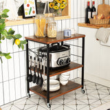 3 Tier Rolling Kitchen Baker's Rack with Adjustable Shelf and Hooks-Net Brown 3 Tier Rolling Kitchen Baker's Rack with Adjustable Shelf and Hooks-Net Brown
