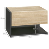 Elegant HOMCOM Floating Bedside Table Set of 2, Wall Mounted Bedside Cabinet with Drawer and Open Shelf, Modern Nightstand for Bedroom, 46 x 30 x 30 cm, Oak Tone Elegant HOMCOM Floating Bedside Table Set of 2, Wall Mounted Bedside Cabinet with Drawer and Open Shelf, Modern Nightstand for Bedroom, 46 x 30 x 30 cm, Oak Tone
