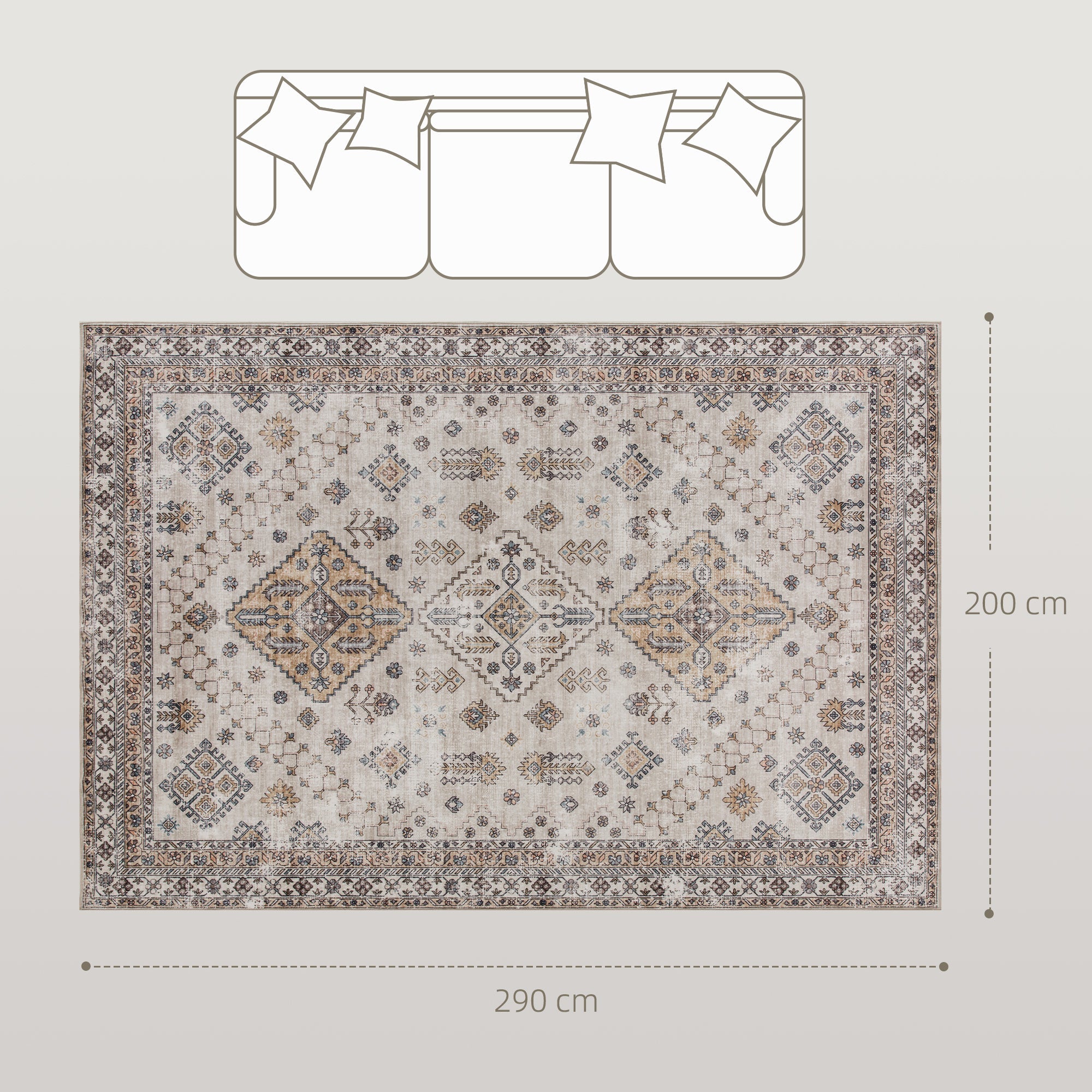 Elegant HOMCOM Vintage Area Rug, Non-Slip Washable Rug, Flannel Floor Carpet for Living Room, Bedroom, Dining Room, Home Office, 290 x 200 cm, Beige Elegant HOMCOM Vintage Area Rug, Non-Slip Washable Rug, Flannel Floor Carpet for Living Room, Bedroom, Dining Room, Home Office, 290 x 200 cm, Beige