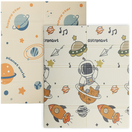 AIYAPLAY Space-Themed Baby Plat Mat Double Sided, Foldable, Water-Resistant for Outdoor/Indoor, 177 x 146 x 1.5cm