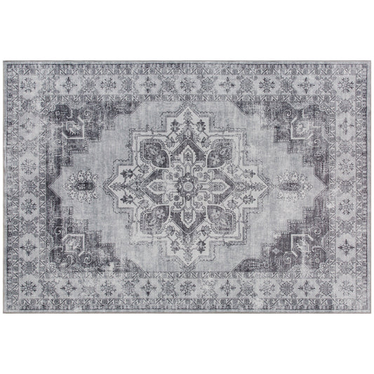 Elegant HOMCOM Vintage Area Rug, Non-Slip Washable Rug, Flannel Floor Carpet for Living Room, Bedroom, Dining Room, Home Office, 290 x 200 cm, in Sophisticated Grey