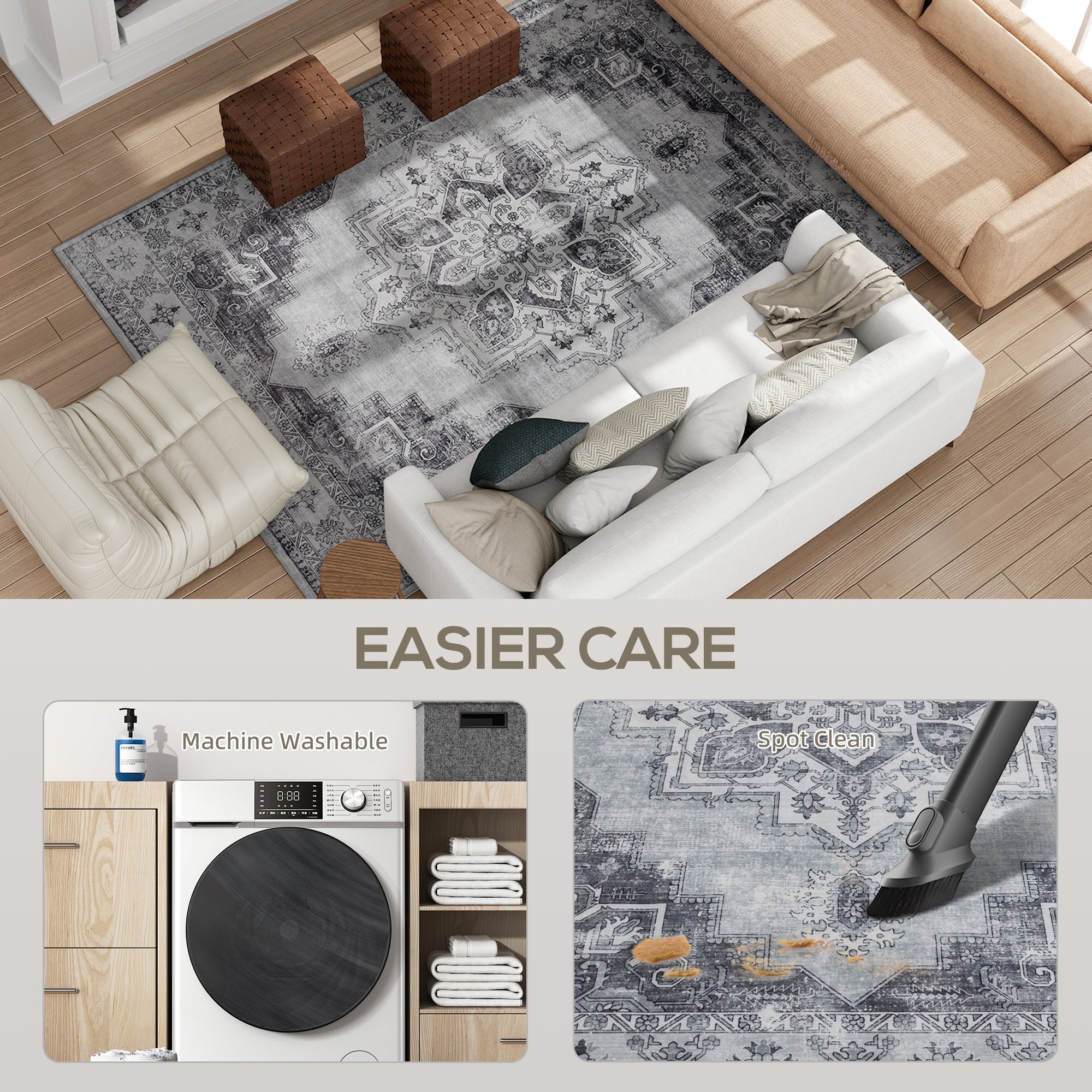 Elegant HOMCOM Vintage Area Rug, Non-Slip Washable Rug, Flannel Floor Carpet for Living Room, Bedroom, Dining Room, Home Office, 290 x 200 cm, in Sophisticated Grey Elegant HOMCOM Vintage Area Rug, Non-Slip Washable Rug, Flannel Floor Carpet for Living Room, Bedroom, Dining Room, Home Office, 290 x 200 cm, in Sophisticated Grey