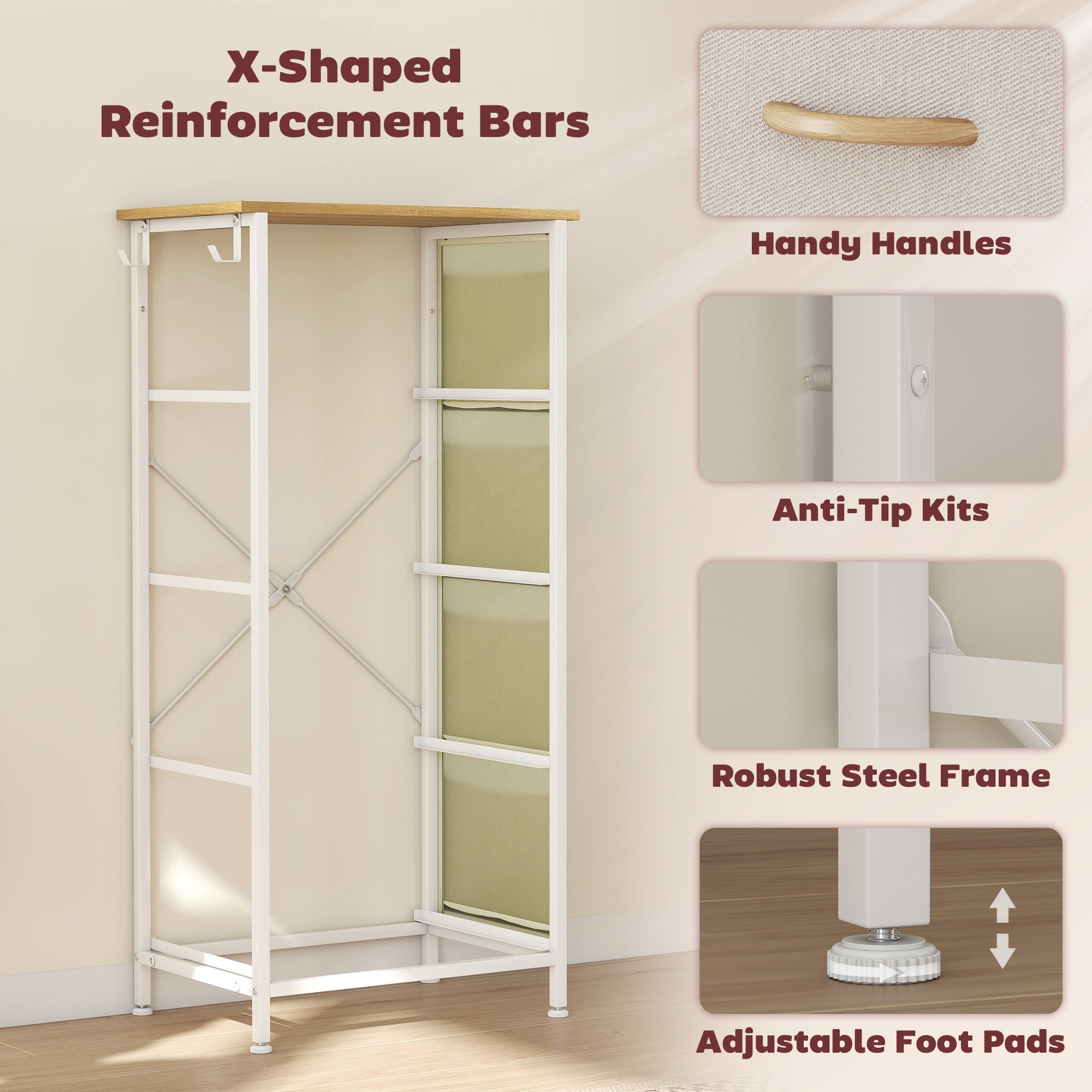 Elegant HOMCOM Chest of Four Fabric Drawers - Beige Elegant HOMCOM Chest of Four Fabric Drawers - Beige