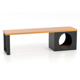 150 CM 3-Person Long Outdoor Metal Modern Bench with Cat House and Scratching Pad- 150 CM 3-Person Long Outdoor Metal Modern Bench with Cat House and Scratching Pad-
