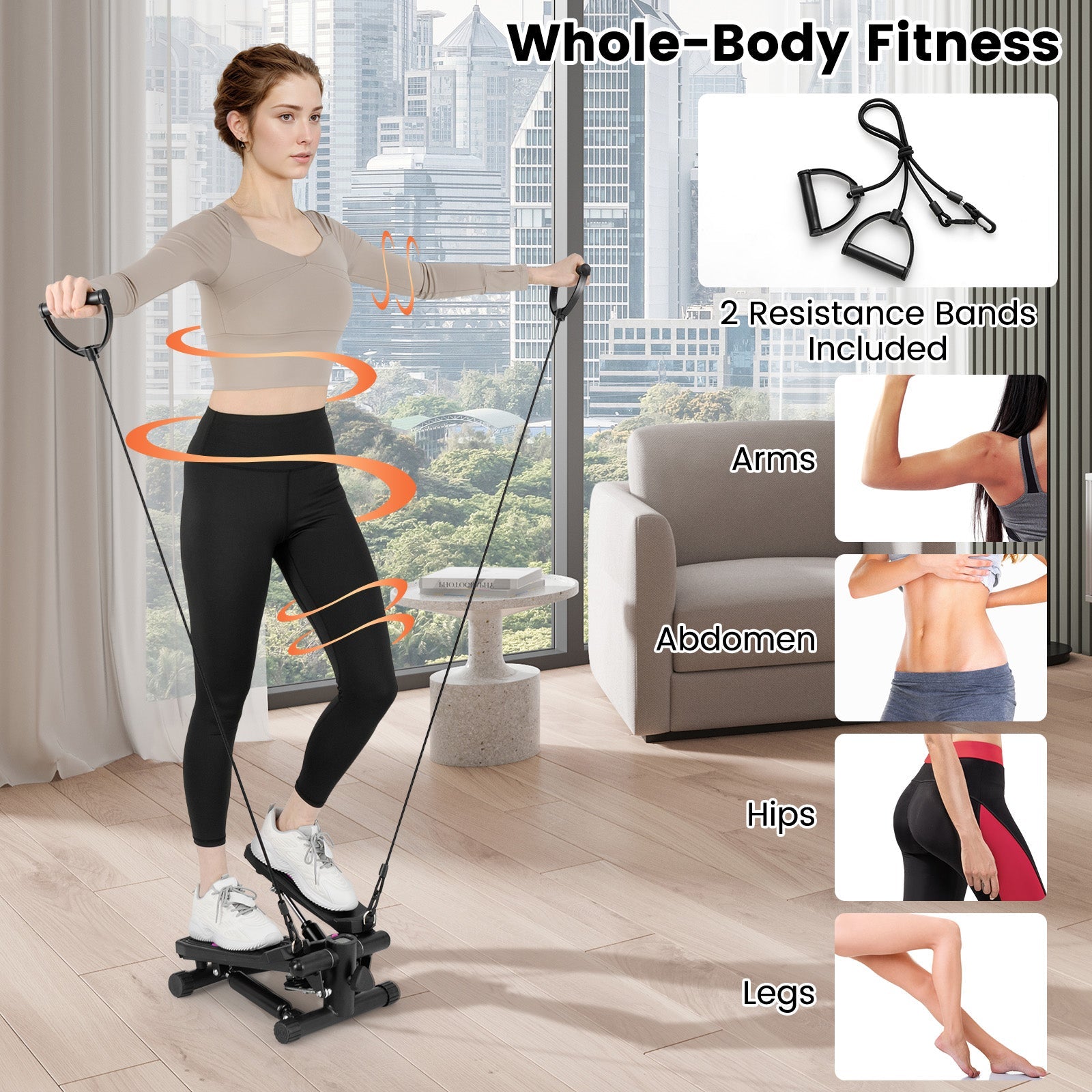 Mini Stepper for Workout Portable Hydraulic Stepper with Resistance Bands- Mini Stepper for Workout Portable Hydraulic Stepper with Resistance Bands-