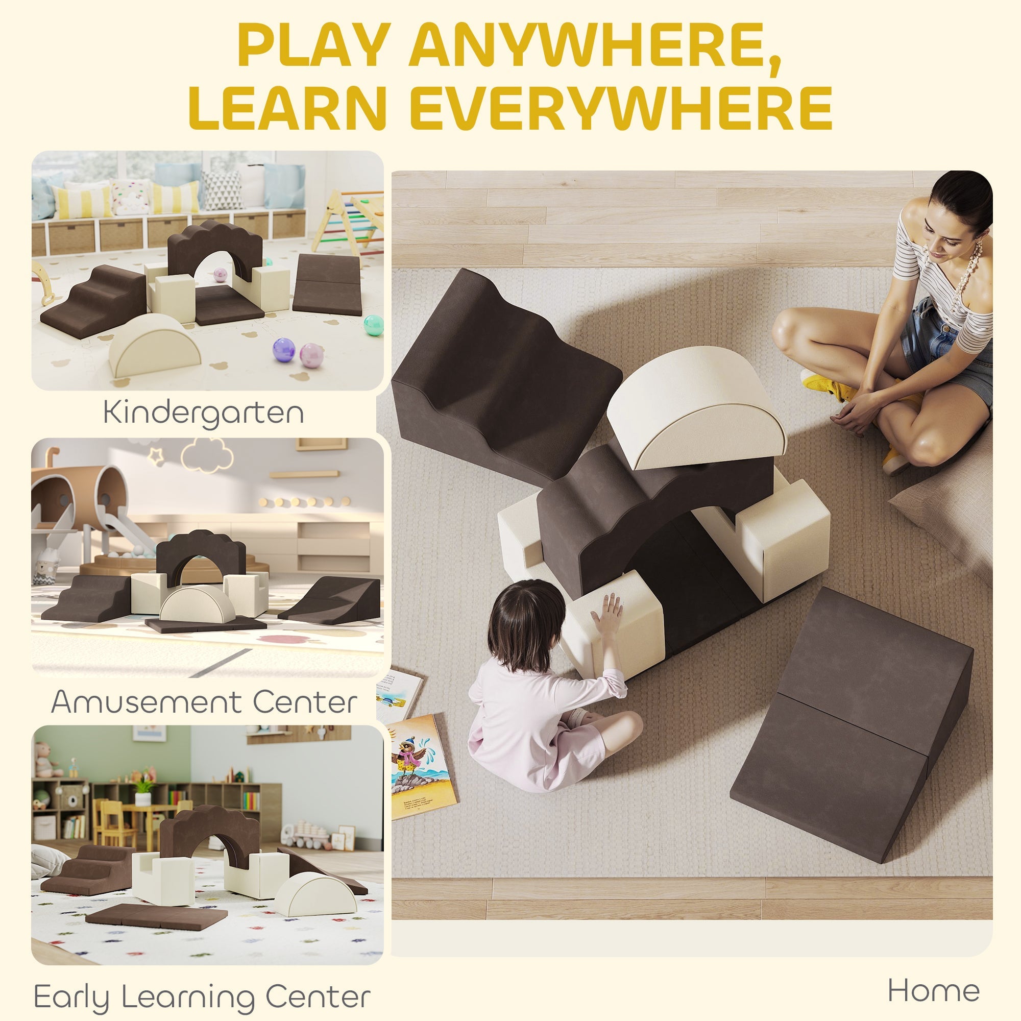 AIYAPLAY 7 Piece Kids Soft Play Set with Detachable Cover, Baby Indoor Climb and Crawl Foam Toy for Toddlers, Preschoolers, Brown AIYAPLAY 7 Piece Kids Soft Play Set with Detachable Cover, Baby Indoor Climb and Crawl Foam Toy for Toddlers, Preschoolers, Brown