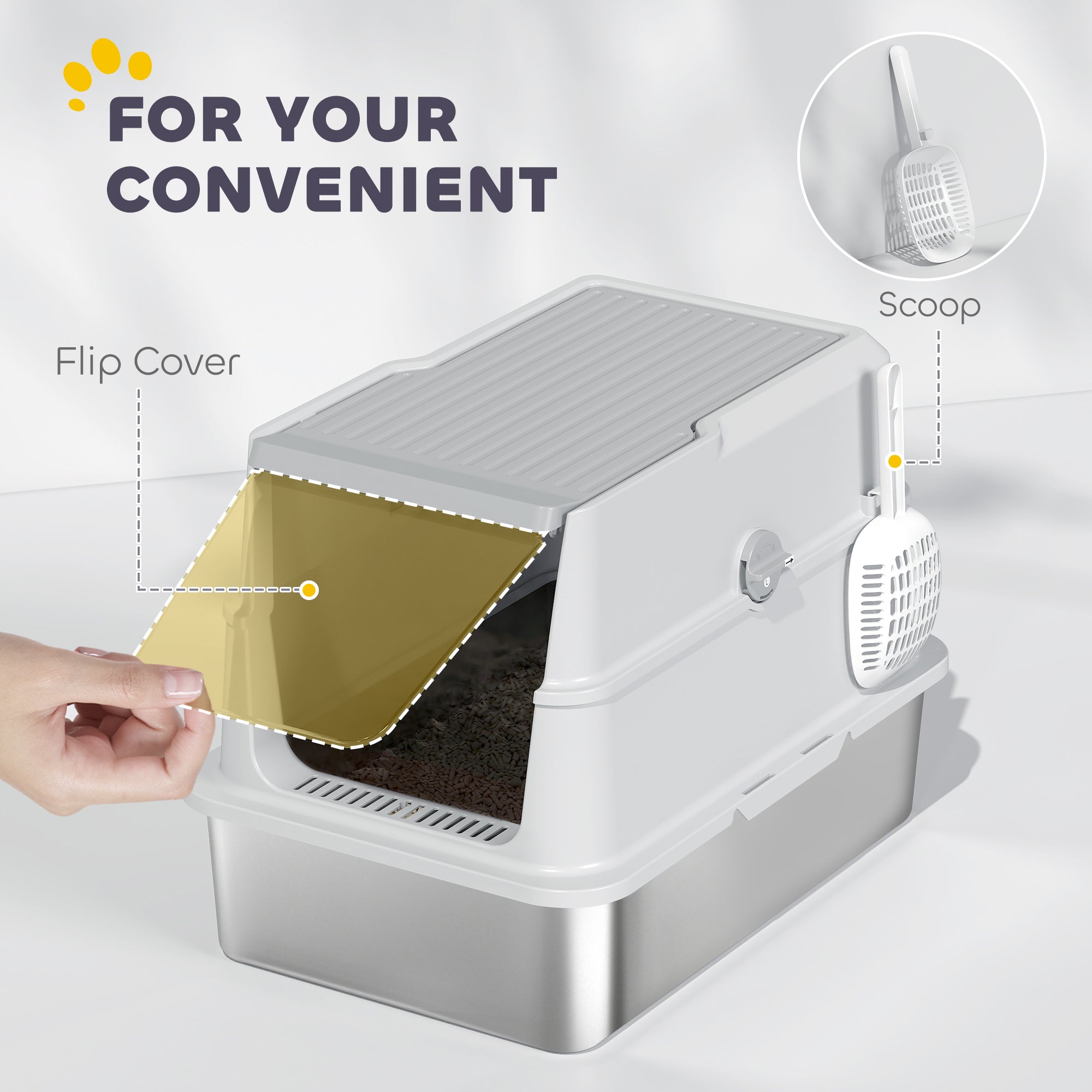 PawHut Extra Large Stainless Steel, Cat Litter Tray with Scoop, Flip Top PawHut Extra Large Stainless Steel, Cat Litter Tray with Scoop, Flip Top