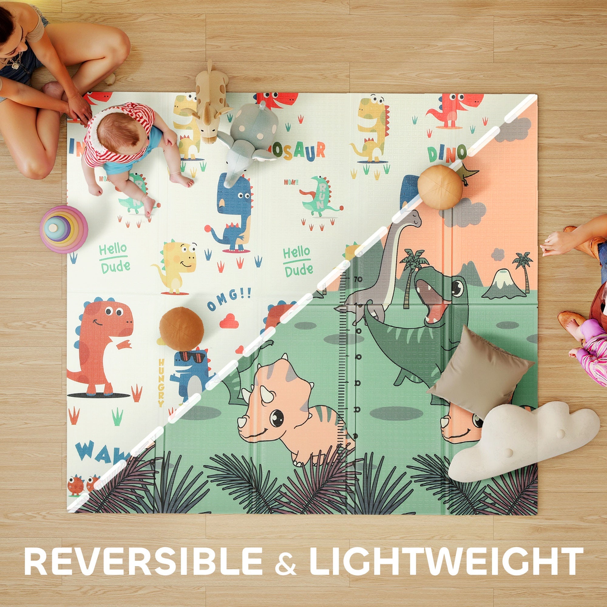 AIYAPLAY Baby Play Mat, Double Sideded Foldable Kids Crawling Mat, Reversible & Waterproof, Dinosaur AIYAPLAY Baby Play Mat, Double Sideded Foldable Kids Crawling Mat, Reversible & Waterproof, Dinosaur