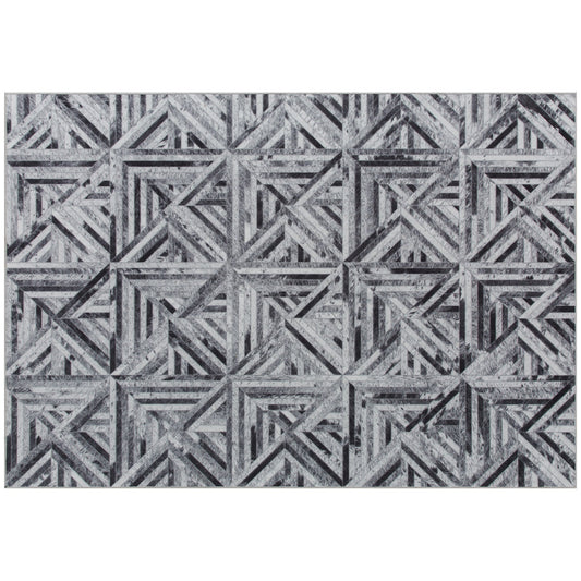 Elegant HOMCOM Modern Area Rug, Triangle Pattern Non-Slip Washable Rug, Chenille Floor Carpet for Living Room, Bedroom, Dining Room, Home Office, 290 x 200 cm, Black