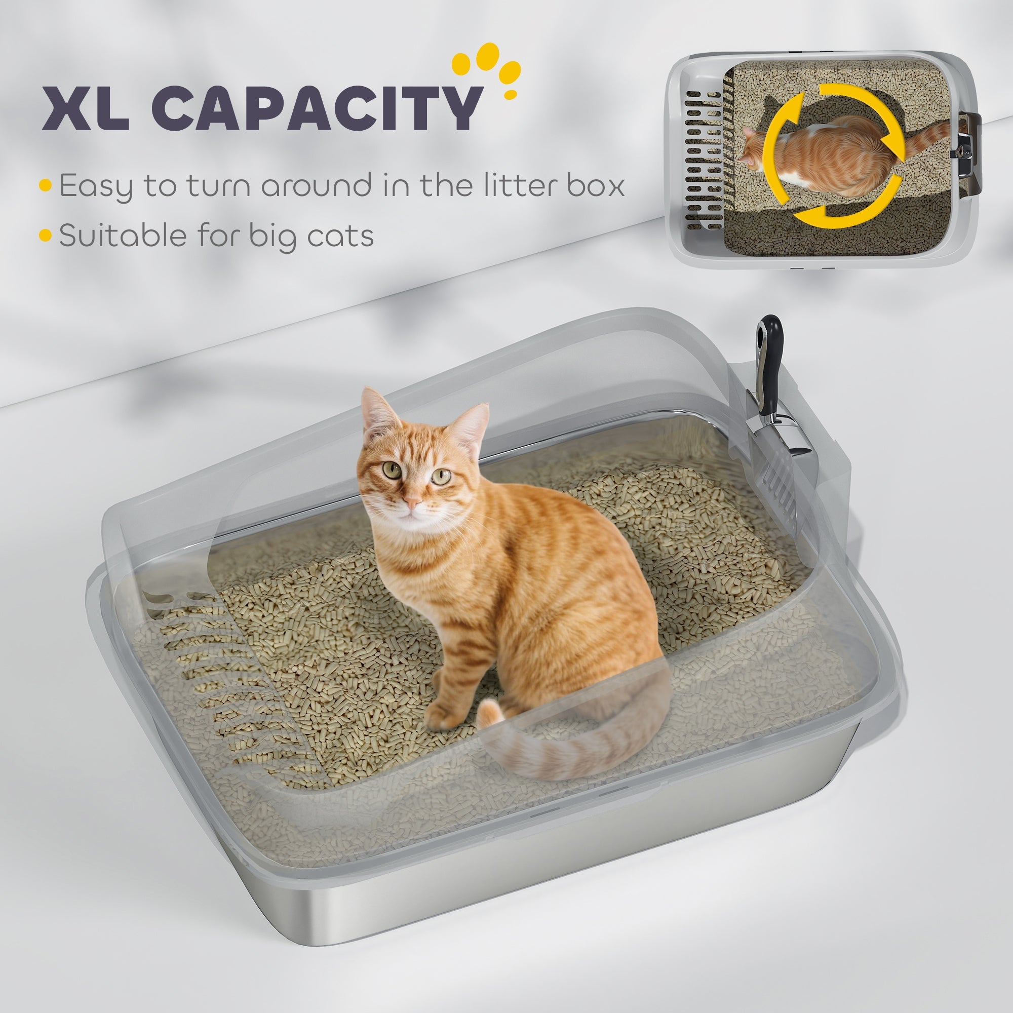 PawHut XL Stainless Steel Cat Litter Box with High Sides, Metal Scoop, 60 x 40 x 30 cm PawHut XL Stainless Steel Cat Litter Box with High Sides, Metal Scoop, 60 x 40 x 30 cm