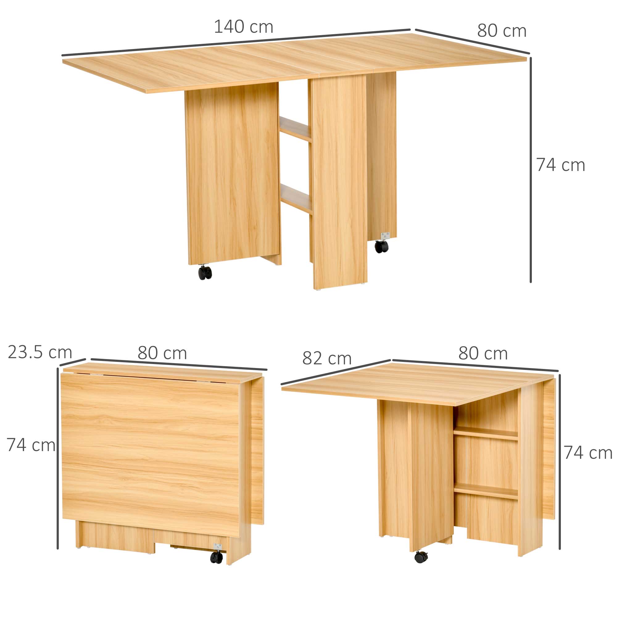Elegant HOMCOM Folding Dining Table, Drop Leaf Table for Small Spaces, Foldable Rectangular Tabletop with Spacious Storage Shelves for Kitchen, Dining Room, Teak Elegant HOMCOM Folding Dining Table, Drop Leaf Table for Small Spaces, Foldable Rectangular Tabletop with Spacious Storage Shelves for Kitchen, Dining Room, Teak