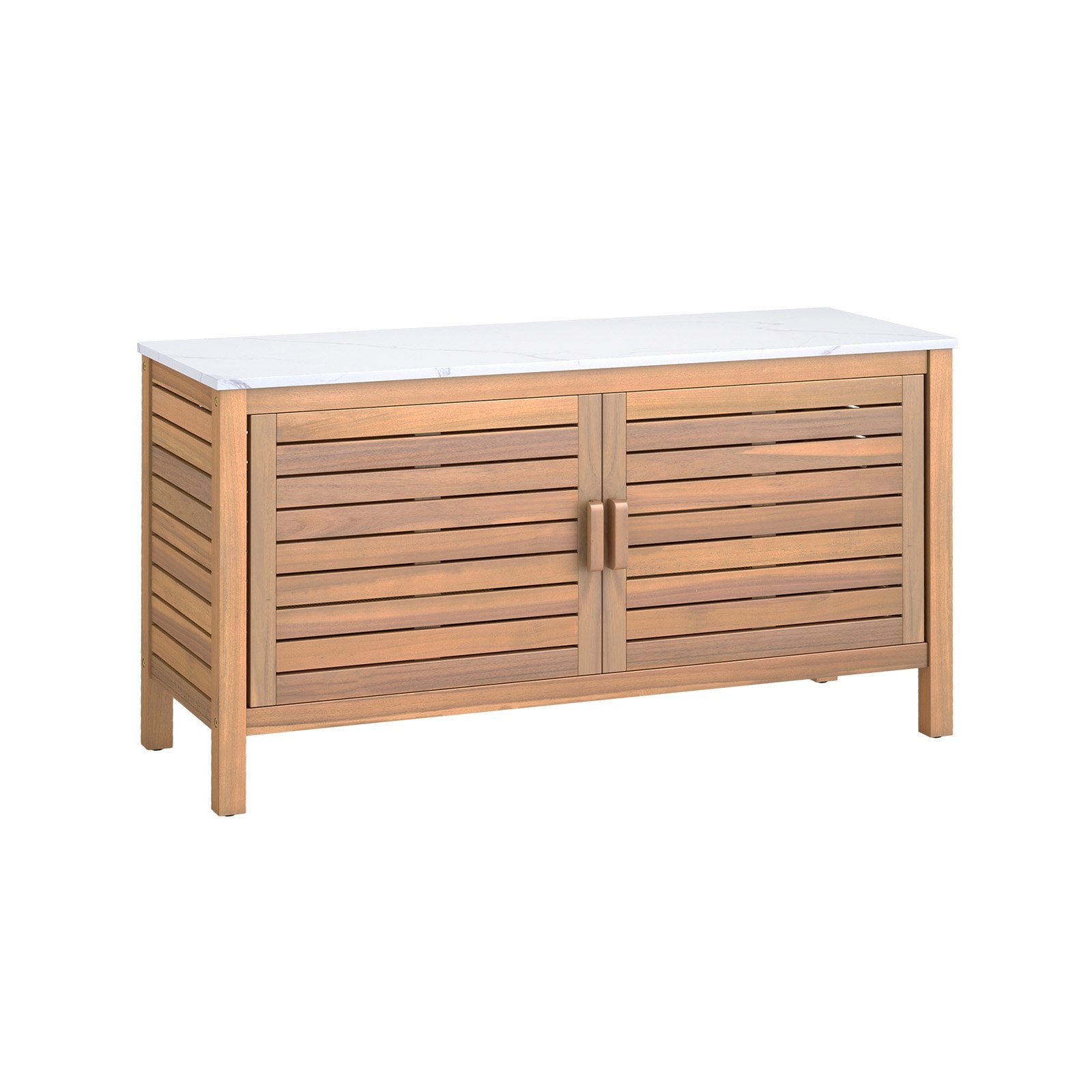 Patio Spacious Storage Cabinet 2-Door Acacia Wood Spacious Storage Container with Faux Marble Top Patio Spacious Storage Cabinet 2-Door Acacia Wood Spacious Storage Container with Faux Marble Top