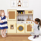Wooden Kids Kitchen Playset with Real Sounds Lights Stove Water Dispenser-Yellow Wooden Kids Kitchen Playset with Real Sounds Lights Stove Water Dispenser-Yellow