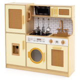Wooden Kids Kitchen Playset with Real Sounds Lights Stove Water Dispenser-Yellow Wooden Kids Kitchen Playset with Real Sounds Lights Stove Water Dispenser-Yellow