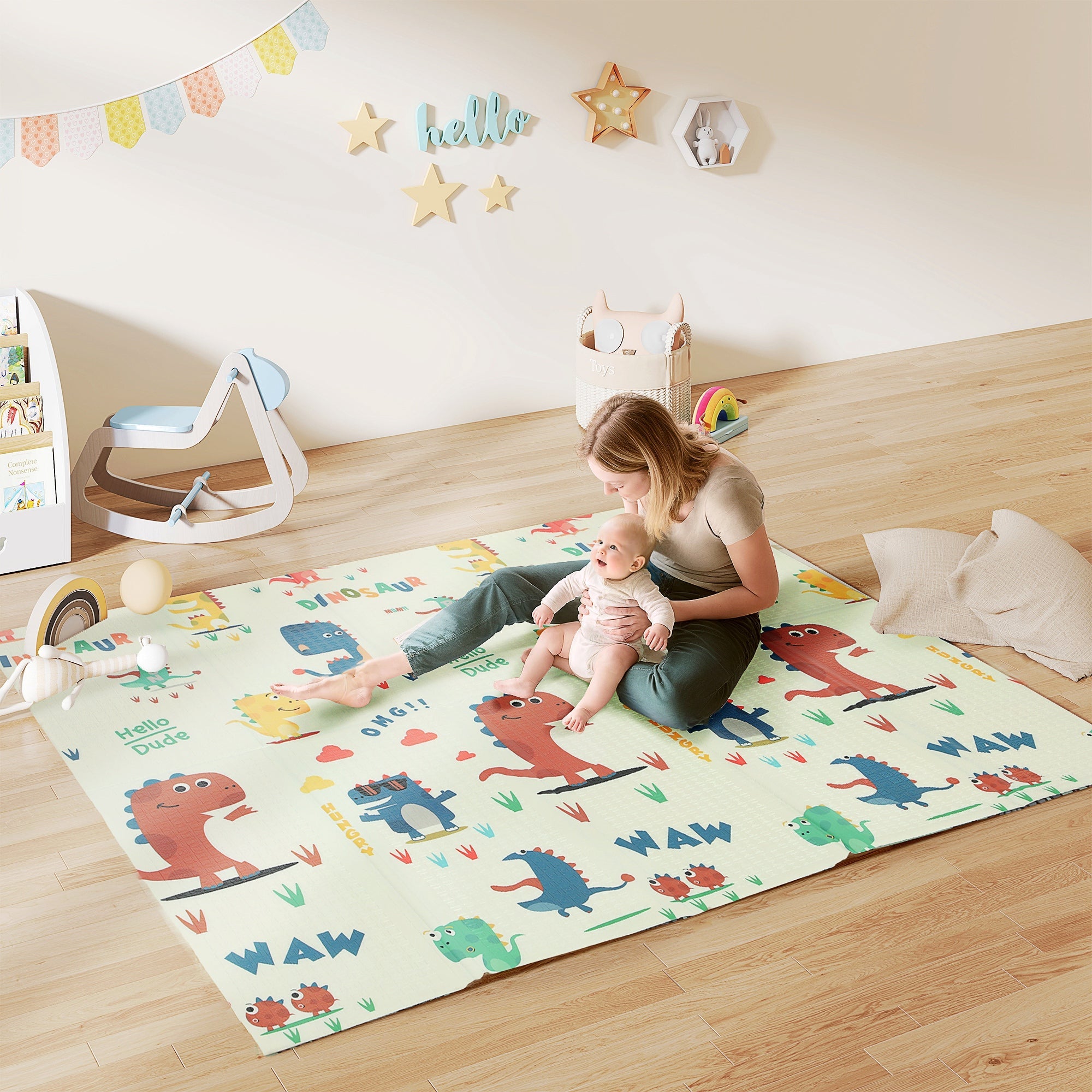 AIYAPLAY Baby Play Mat, Double Sideded Foldable Kids Crawling Mat, Reversible & Waterproof, Dinosaur AIYAPLAY Baby Play Mat, Double Sideded Foldable Kids Crawling Mat, Reversible & Waterproof, Dinosaur