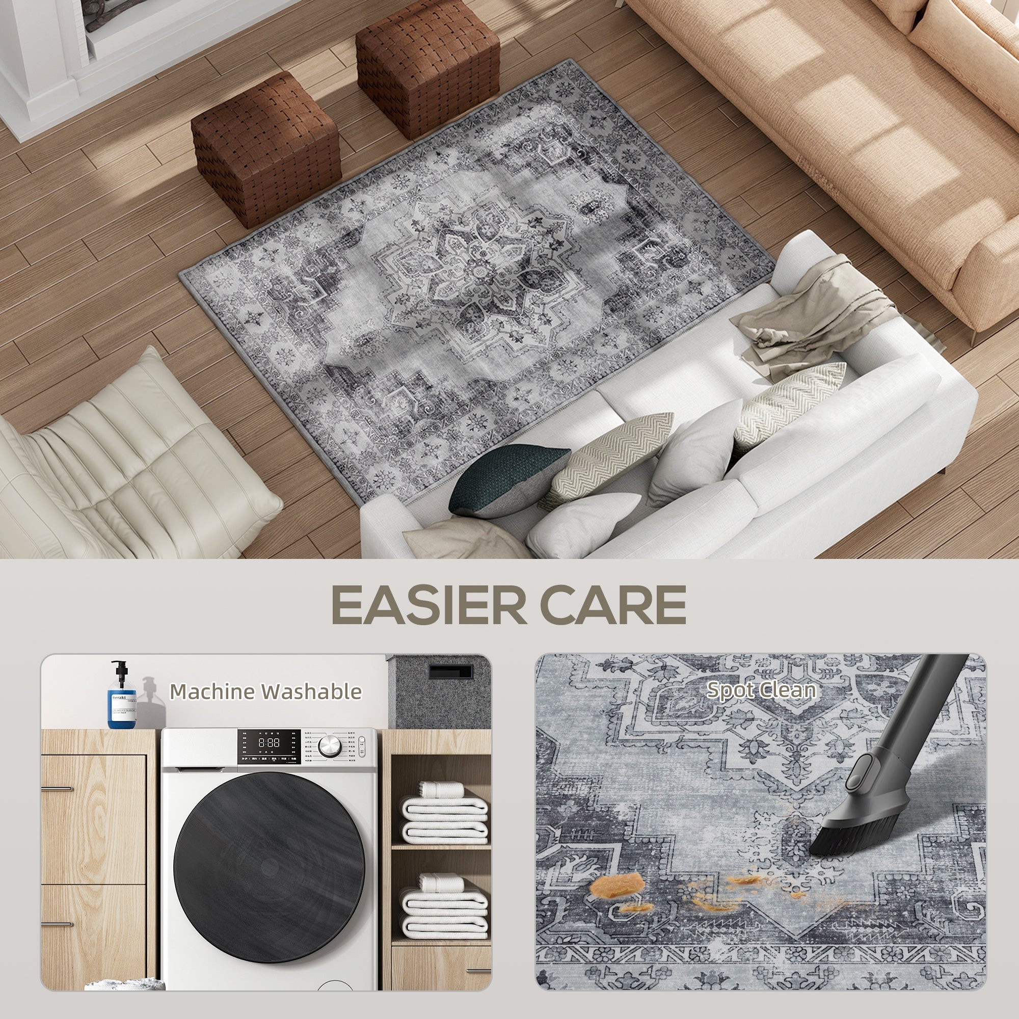 Elegant HOMCOM Vintage Area Rug, Non-Slip Washable Rug, Flannel Floor Carpet for Living Room, Bedroom, Dining Room, Home Office, 170 x 120 cm, in Sophisticated Grey Elegant HOMCOM Vintage Area Rug, Non-Slip Washable Rug, Flannel Floor Carpet for Living Room, Bedroom, Dining Room, Home Office, 170 x 120 cm, in Sophisticated Grey