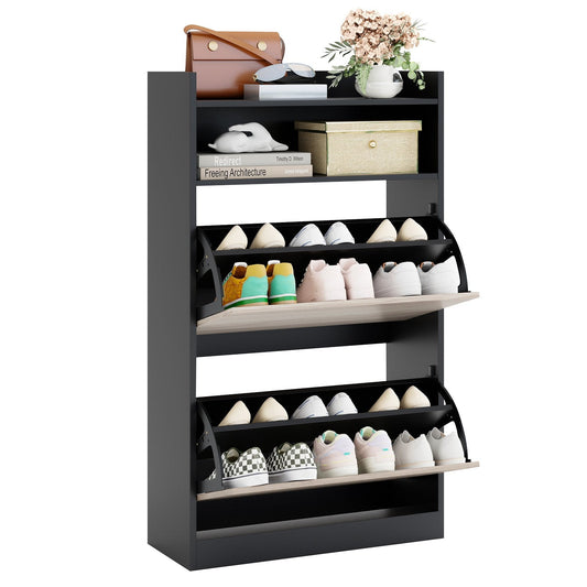 Shoe Spacious Storage Cabinet with 2 Flip Drawers and Open Spacious Storage-
