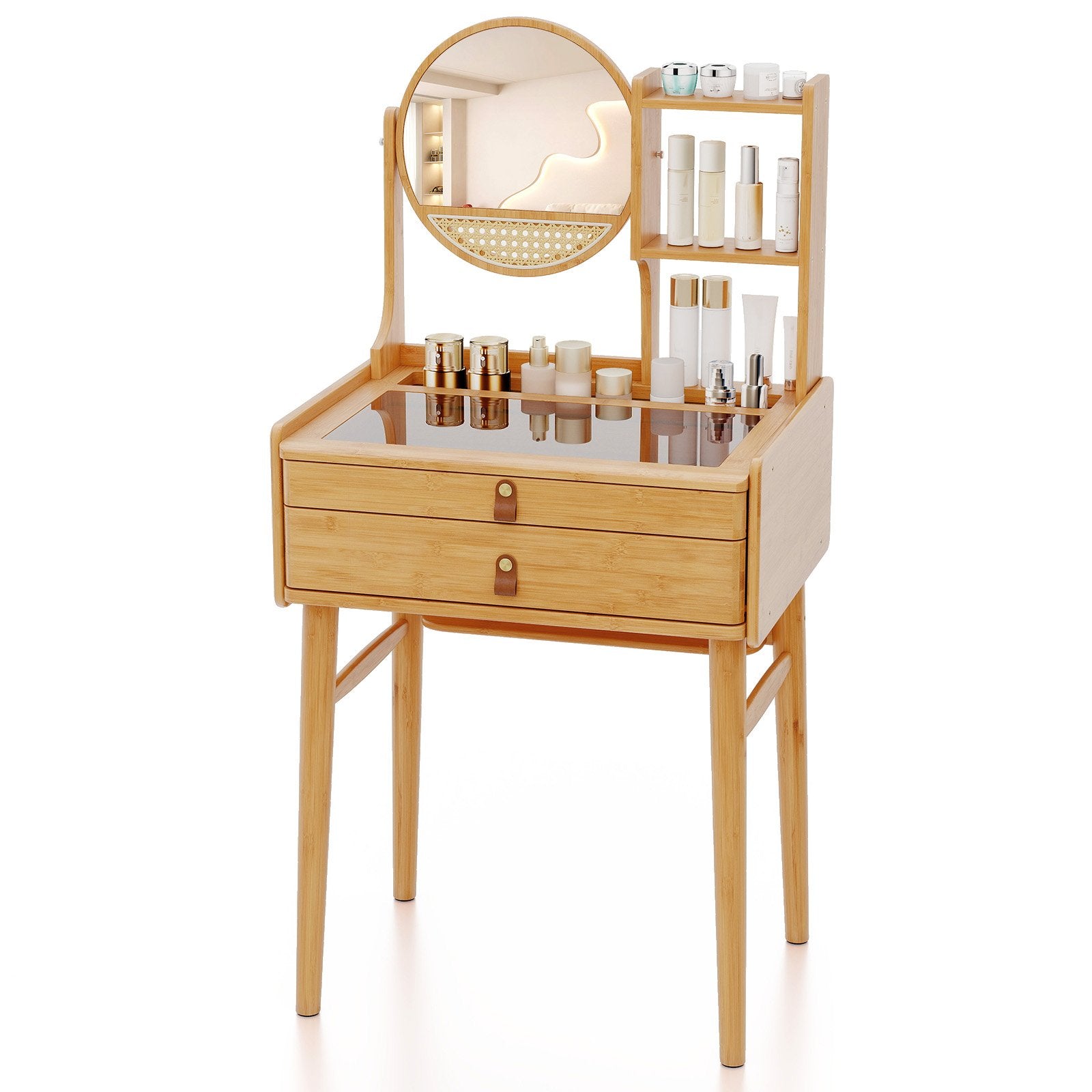 60 CM Small Vanity Desk with Mirror and 2 Drawers- 60 CM Small Vanity Desk with Mirror and 2 Drawers-