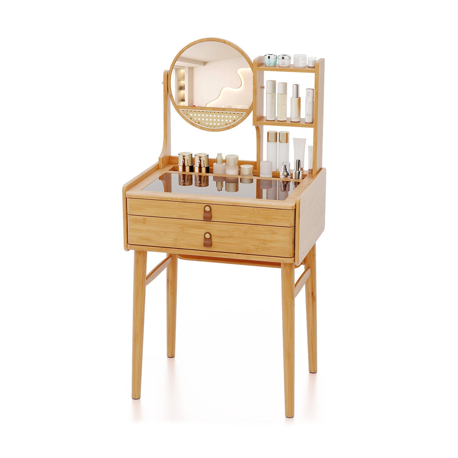 60 CM Small Vanity Desk with Mirror and 2 Drawers- 60 CM Small Vanity Desk with Mirror and 2 Drawers-