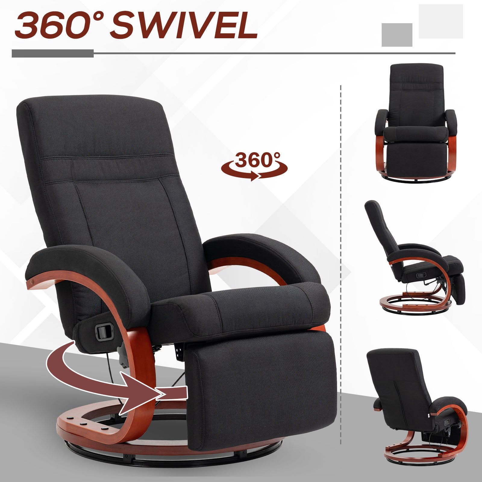 Elegant HOMCOM 135° Manual Reclining Swivel Chair, with Footrest - Black Elegant HOMCOM 135° Manual Reclining Swivel Chair, with Footrest - Black