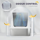 PawHut Extra Large Stainless Steel, Cat Litter Tray with Scoop, Flip Top PawHut Extra Large Stainless Steel, Cat Litter Tray with Scoop, Flip Top