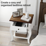 Elegant HOMCOM 2pcs Bedside Tables with Drawer, French Style Bedside Cabinets with Open Shelf for Bedroom, Living Room, White Elegant HOMCOM 2pcs Bedside Tables with Drawer, French Style Bedside Cabinets with Open Shelf for Bedroom, Living Room, White