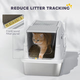 PawHut Extra Large Stainless Steel, Cat Litter Tray with Scoop, Flip Top PawHut Extra Large Stainless Steel, Cat Litter Tray with Scoop, Flip Top