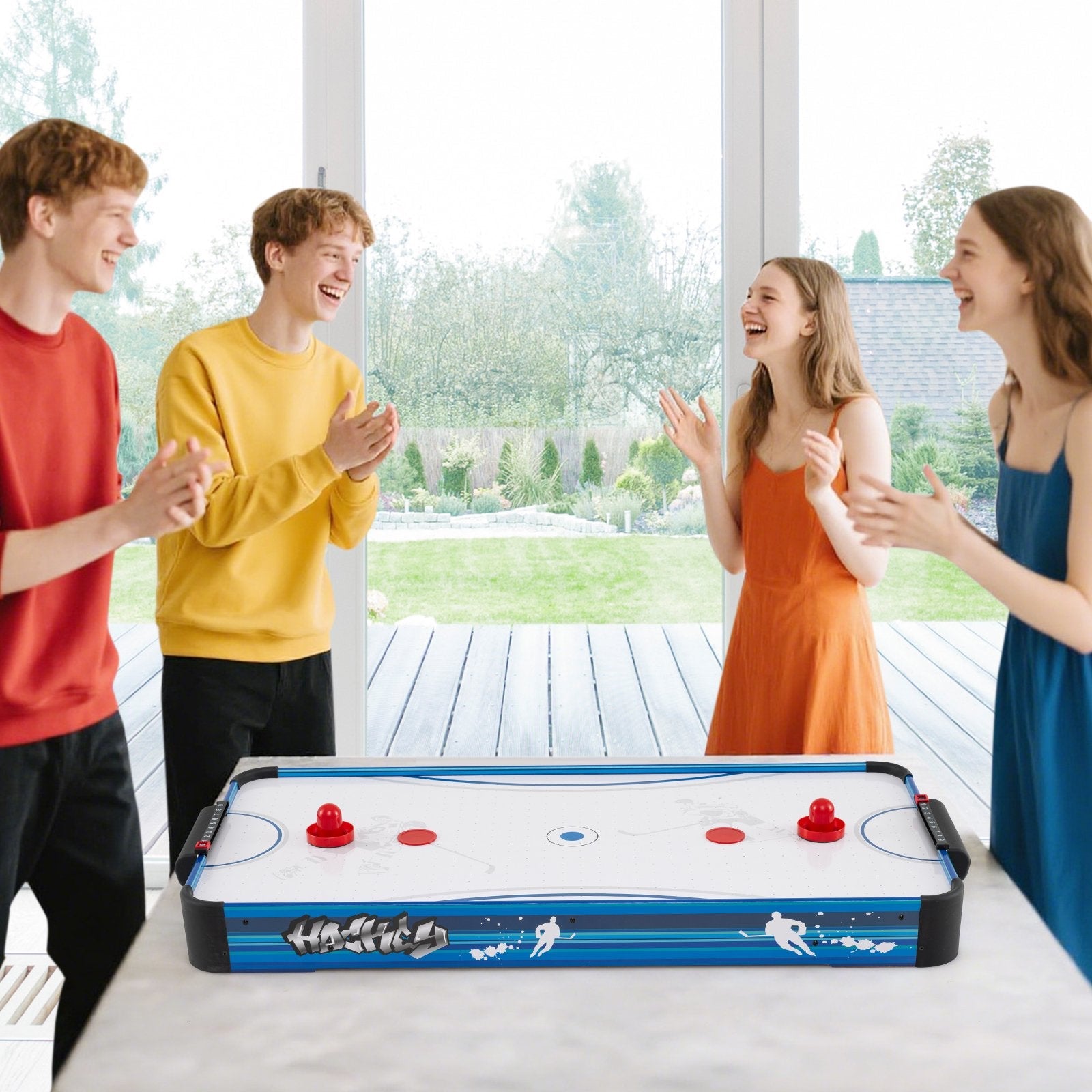 108CM Tabletop Air Hockey Table - Indoor Sports Entertainment, Arcade Style Gameplay - Perfect for Family Game Night and Indoor Activities 108CM Tabletop Air Hockey Table - Indoor Sports Entertainment, Arcade Style Gameplay - Perfect for Family Game Night and Indoor Activities