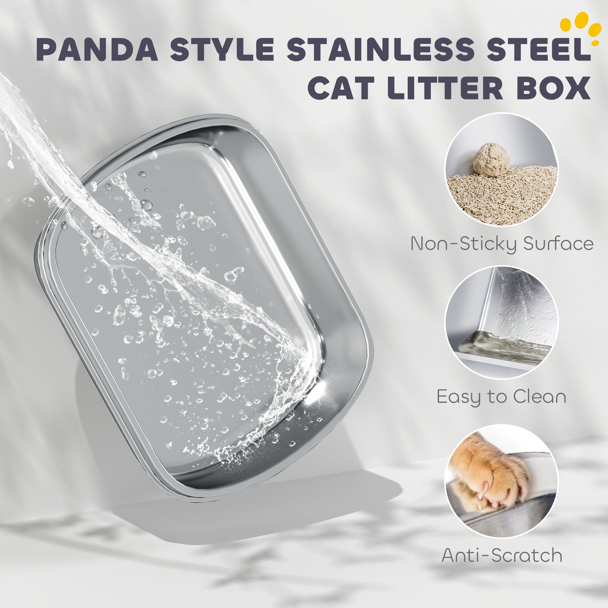 PawHut Panda Style XL Stainless Steel Cat Litter Box with Lid, Enclosed Kitty Litter Box with Scoop, 60 x 40 x 45 cm PawHut Panda Style XL Stainless Steel Cat Litter Box with Lid, Enclosed Kitty Litter Box with Scoop, 60 x 40 x 45 cm