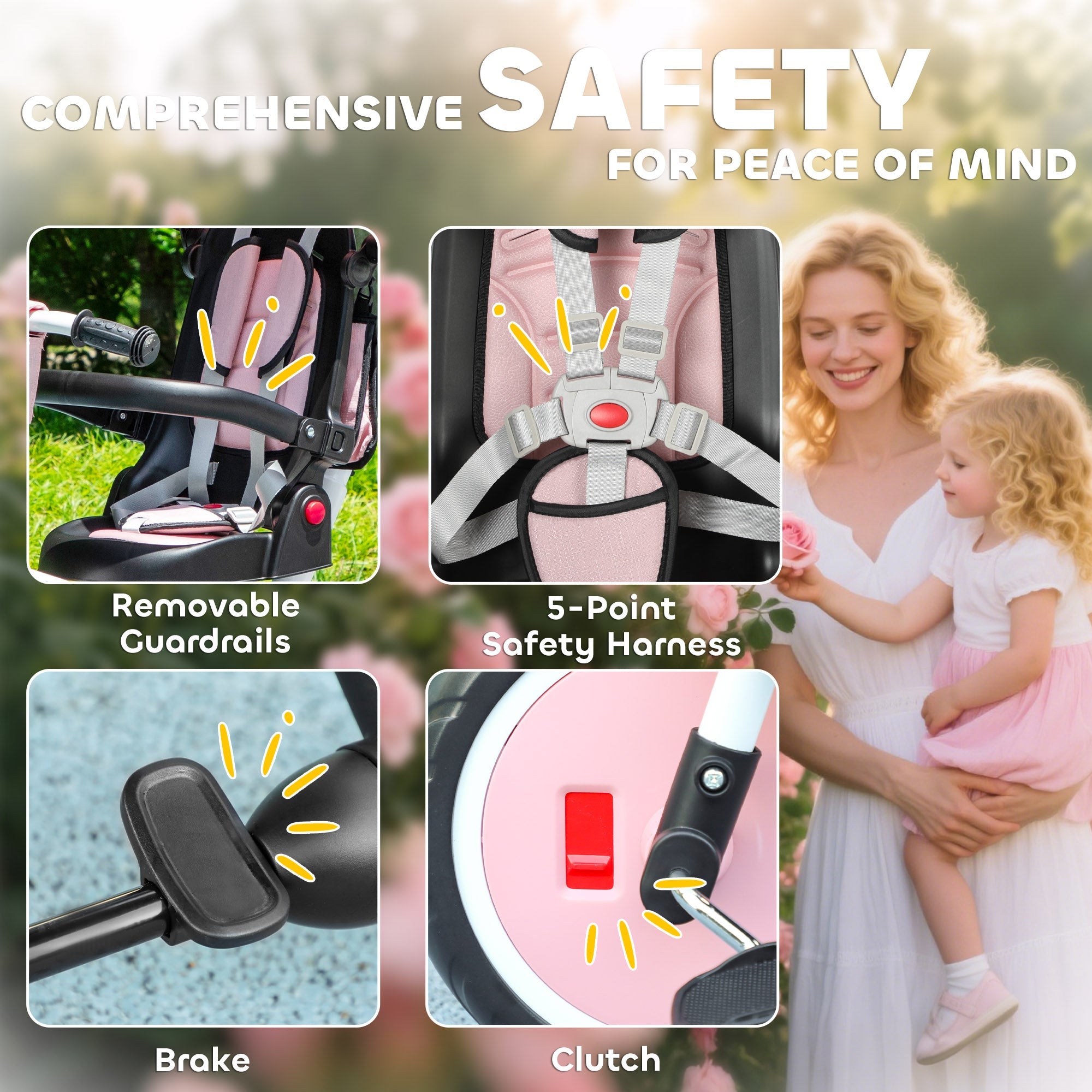 AIYAPLAY 6 in 1 Foldable Kids Trike with Adjustable Parent Handle & Canopy for Ages 1-5, Pink AIYAPLAY 6 in 1 Foldable Kids Trike with Adjustable Parent Handle & Canopy for Ages 1-5, Pink