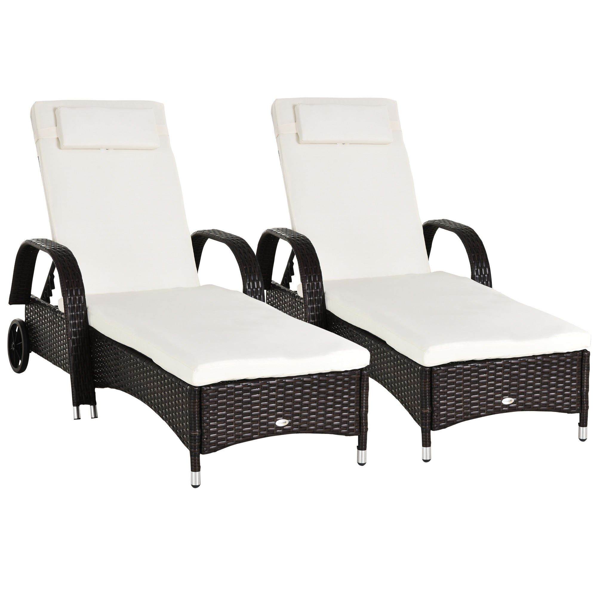 Outsunny 2PC Rattan Sun Lounger Recliner Bed Reclining Chair Patio Garden Outdoor Wicker Weave Adjustable Headrest with Fire Retardant Cushion – Brown Outsunny 2PC Rattan Sun Lounger Recliner Bed Reclining Chair Patio Garden Outdoor Wicker Weave Adjustable Headrest with Fire Retardant Cushion – Brown