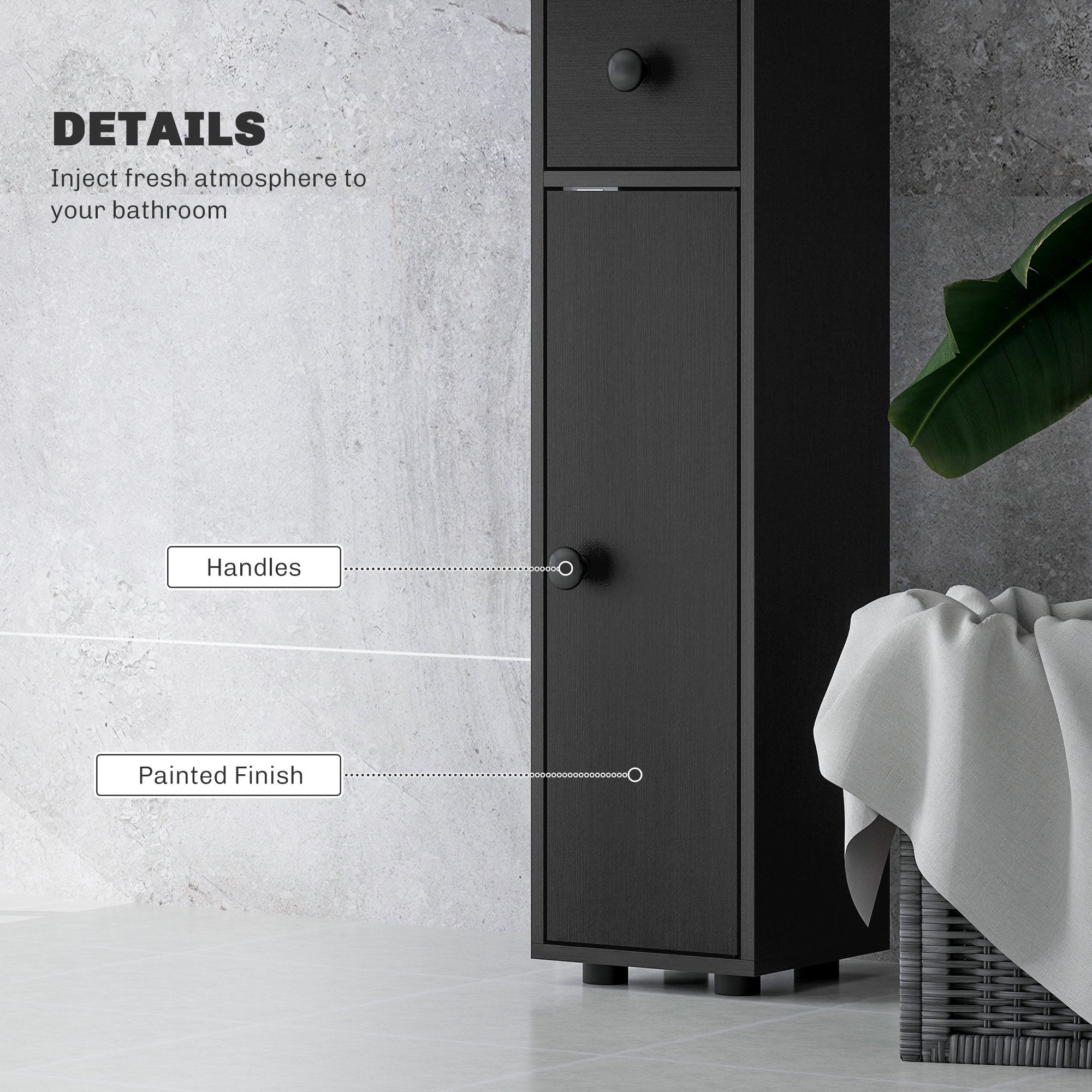 kleankin 180cm Slim Bathroom Cabinet, with Drawer, Shelves and Cupboards - Black kleankin 180cm Slim Bathroom Cabinet, with Drawer, Shelves and Cupboards - Black