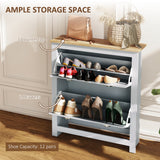 Elegant HOMCOM 2 Drawer Shoe Cabinet Modern Narrow Shoe Cupboard Hallway Wooden Spacious Storage Organiser with Flip Doors Adjustable Shelf for 6-12 Pairs, in Sophisticated Grey Elegant HOMCOM 2 Drawer Shoe Cabinet Modern Narrow Shoe Cupboard Hallway Wooden Spacious Storage Organiser with Flip Doors Adjustable Shelf for 6-12 Pairs, in Sophisticated Grey