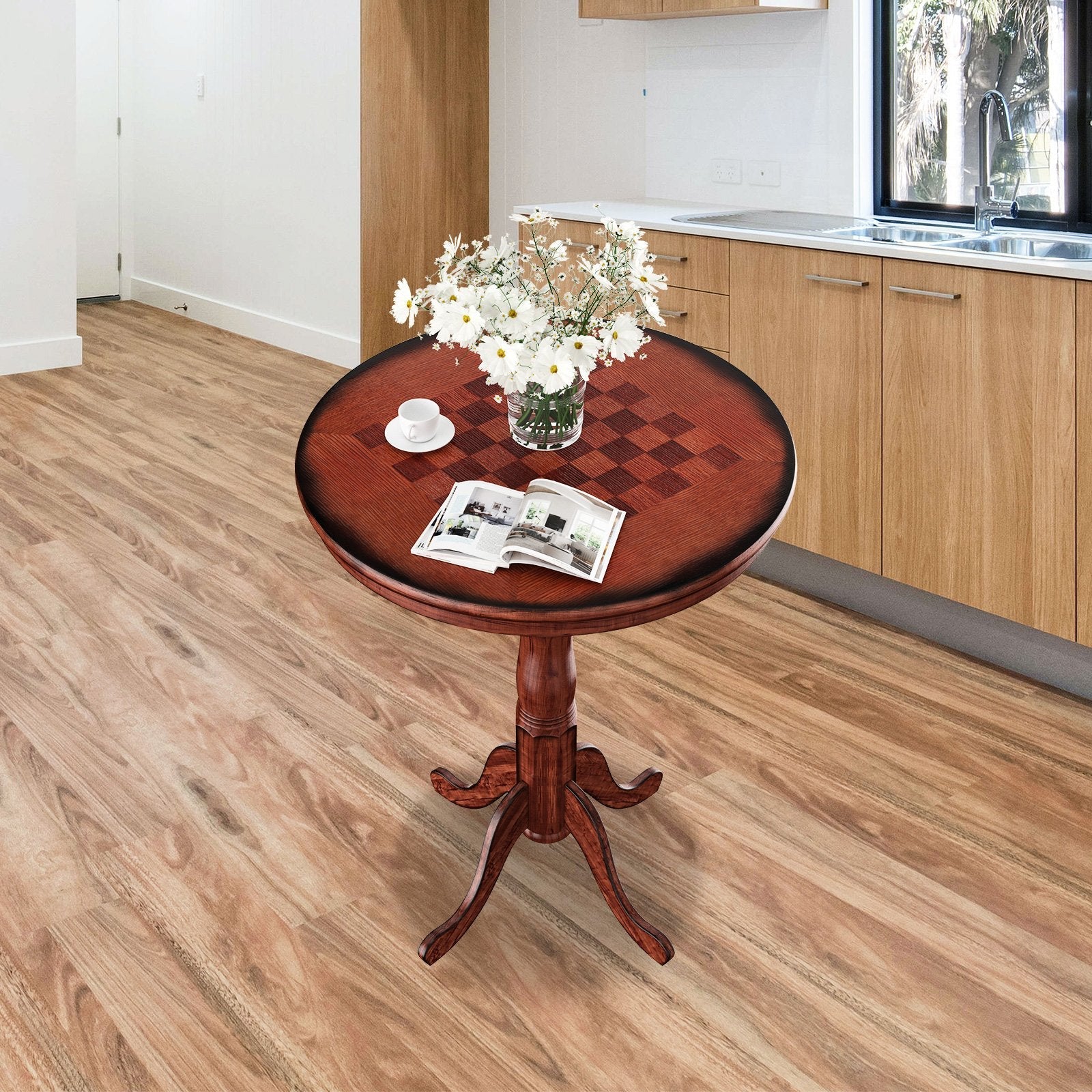 Wooden Pub Pedestal Dining Table with Stable Base and Spacious Tabletop Wooden Pub Pedestal Dining Table with Stable Base and Spacious Tabletop