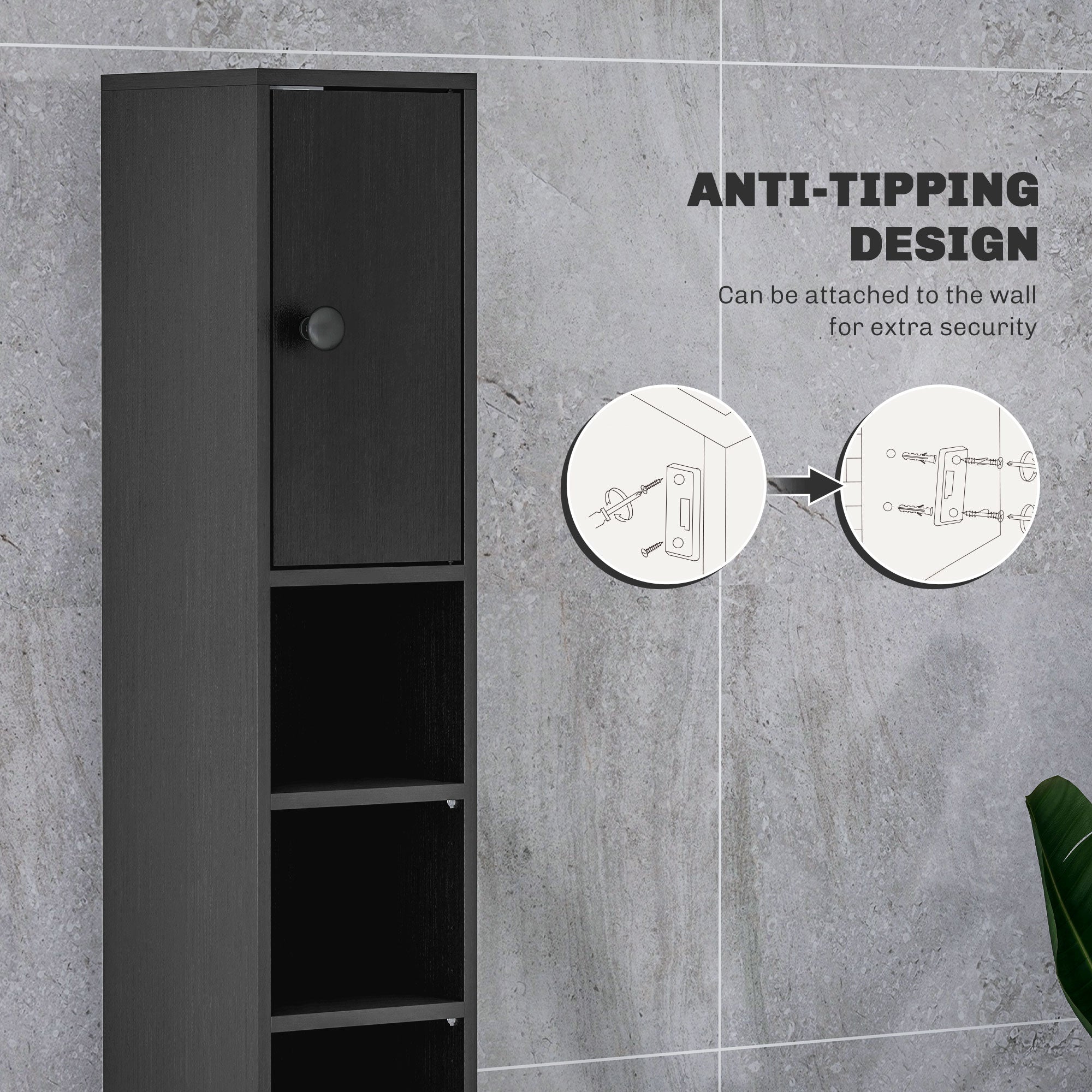 kleankin 180cm Slim Bathroom Cabinet, with Drawer, Shelves and Cupboards - Black kleankin 180cm Slim Bathroom Cabinet, with Drawer, Shelves and Cupboards - Black