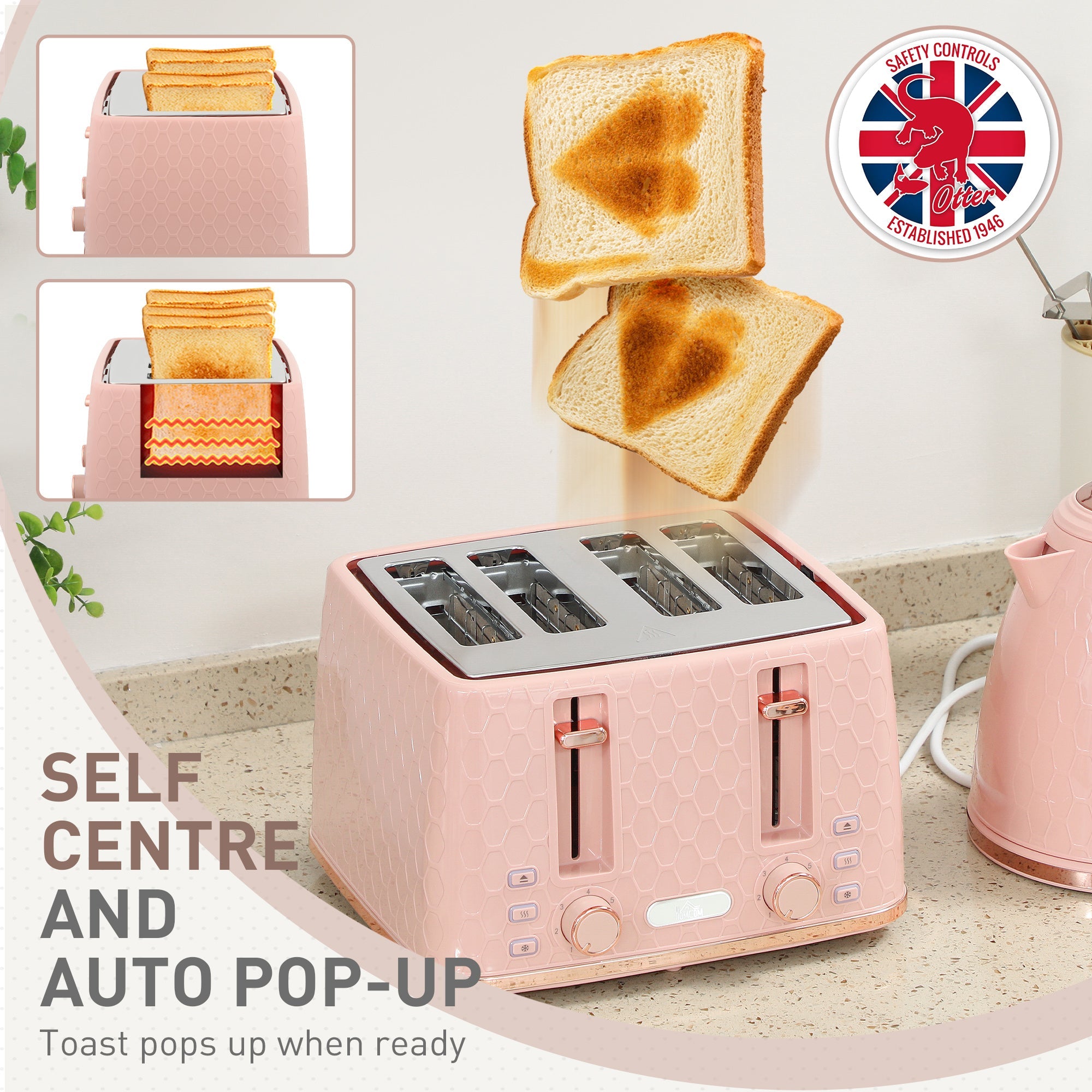 Elegant HOMCOM Kettle and Toaster Set, 1.7L 3000W Fast Boil Jug Kettle, 4 Slice Toaster with 7 Level Browning Controls, Light Pink Elegant HOMCOM Kettle and Toaster Set, 1.7L 3000W Fast Boil Jug Kettle, 4 Slice Toaster with 7 Level Browning Controls, Light Pink