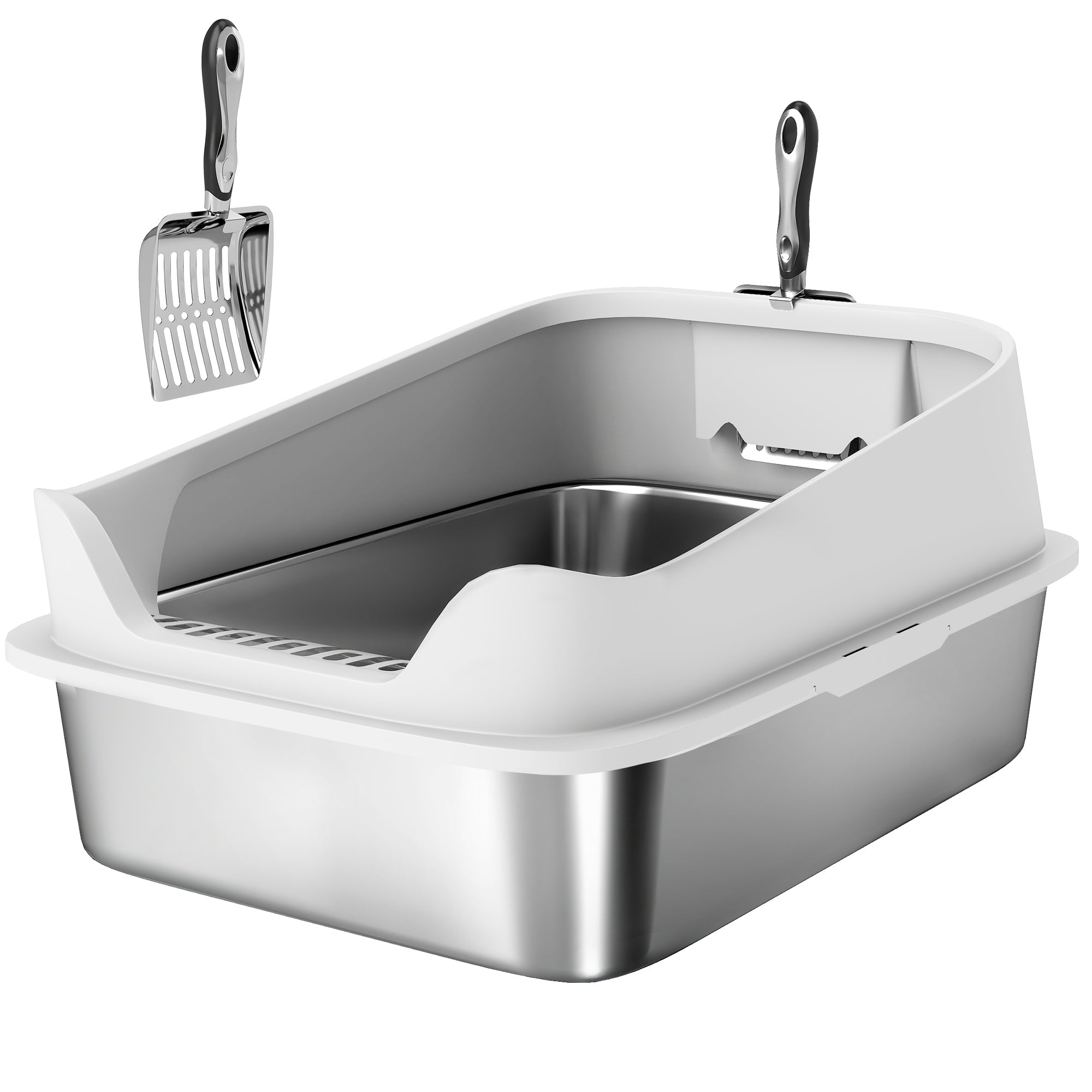 PawHut XL Stainless Steel Cat Litter Box with High Sides, Metal Scoop, 60 x 40 x 30 cm PawHut XL Stainless Steel Cat Litter Box with High Sides, Metal Scoop, 60 x 40 x 30 cm