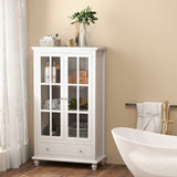 Bookcase Cabinet with Tempered Glass Doors and Adjustable Shelf-White Bookcase Cabinet with Tempered Glass Doors and Adjustable Shelf-White