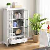 Bookcase Cabinet with Tempered Glass Doors and Adjustable Shelf-White Bookcase Cabinet with Tempered Glass Doors and Adjustable Shelf-White