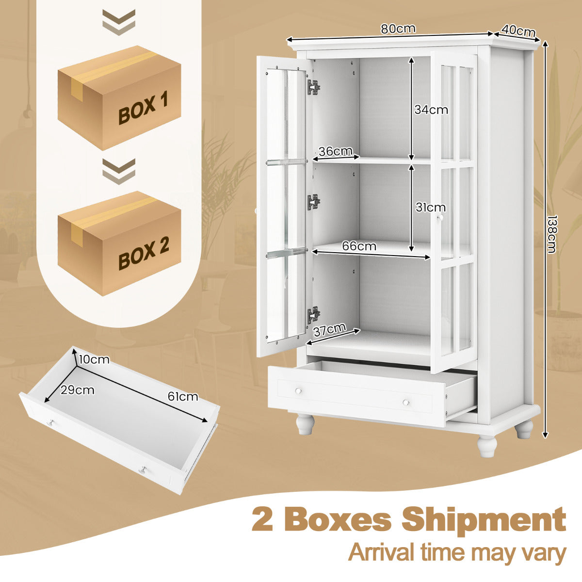 Bookcase Cabinet with Tempered Glass Doors and Adjustable Shelf-White Bookcase Cabinet with Tempered Glass Doors and Adjustable Shelf-White