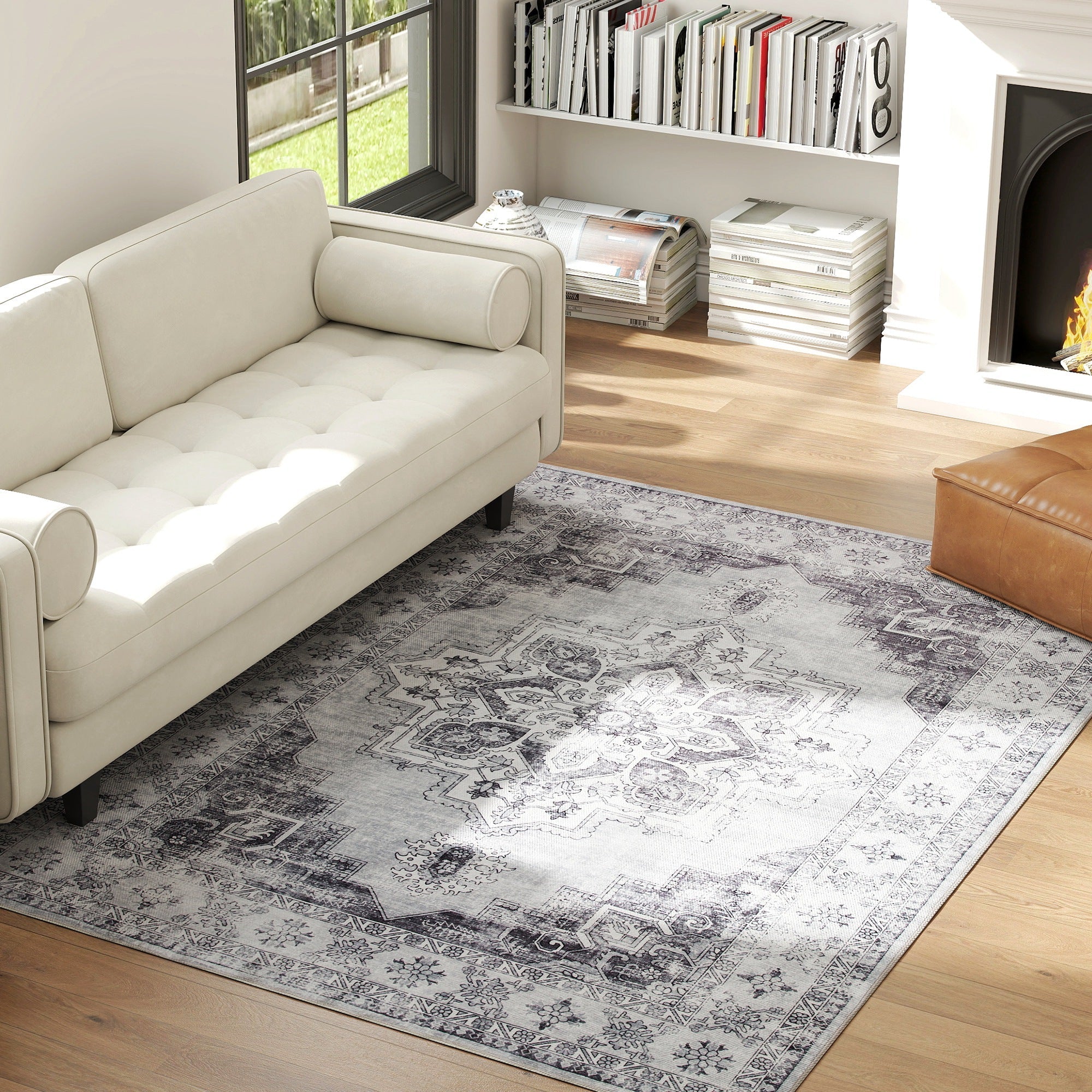 Elegant HOMCOM Vintage Area Rug, Non-Slip Washable Rug, Flannel Floor Carpet for Living Room, Bedroom, Dining Room, Home Office, 230 x 160 cm, in Sophisticated Grey Elegant HOMCOM Vintage Area Rug, Non-Slip Washable Rug, Flannel Floor Carpet for Living Room, Bedroom, Dining Room, Home Office, 230 x 160 cm, in Sophisticated Grey