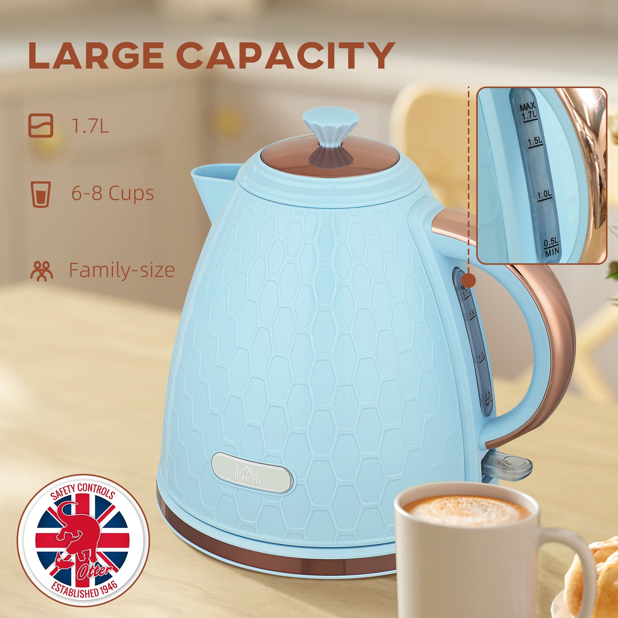 Elegant HOMCOM 3kW Rapid Boil Honeycomb Kettle - Light Blue Elegant HOMCOM 3kW Rapid Boil Honeycomb Kettle - Light Blue