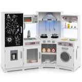 Corner Wooden Play Kitchen with Lights Sounds Toy Kitchen Playset-Espresso Corner Wooden Play Kitchen with Lights Sounds Toy Kitchen Playset-Espresso