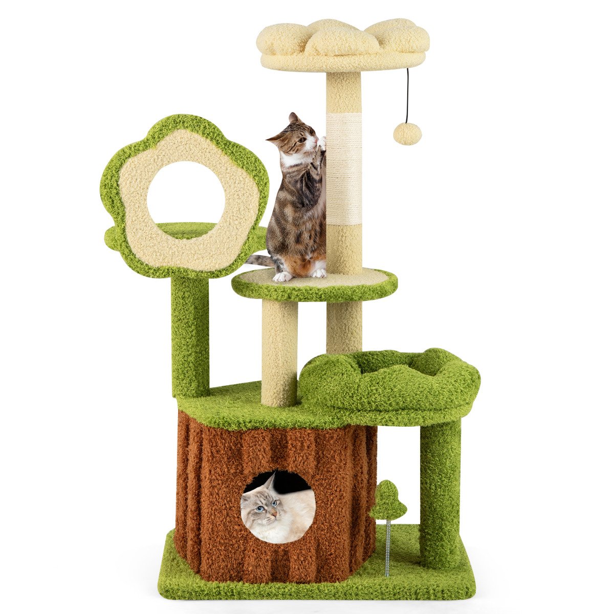 Cute Cat Tree for Adult Cats with Trunk Condo and Flower Perch- Cute Cat Tree for Adult Cats with Trunk Condo and Flower Perch-