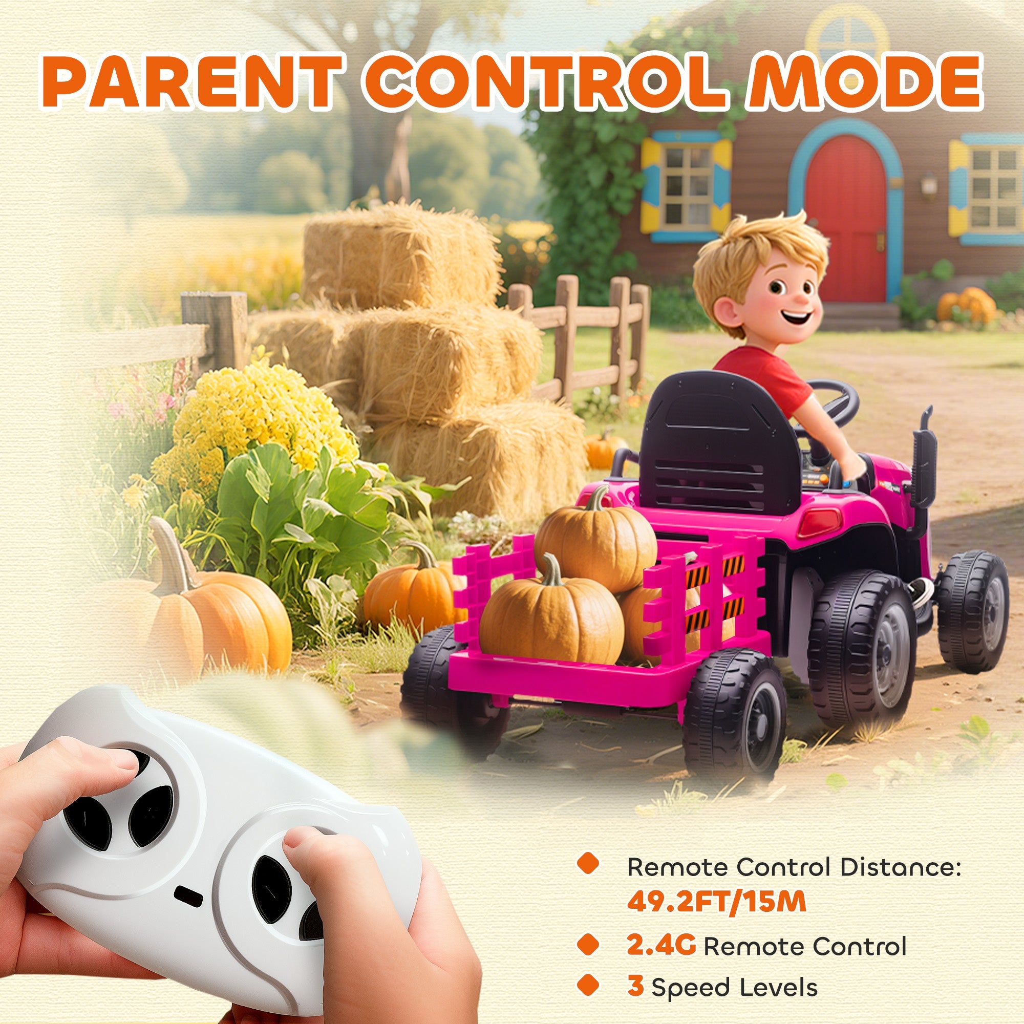 AIYAPLAY 12V Ride on Tractor and Trailer with Remote Control, Music, Shifter, Start-Up Sound, for Kids Ages 3-8 Years, Pink AIYAPLAY 12V Ride on Tractor and Trailer with Remote Control, Music, Shifter, Start-Up Sound, for Kids Ages 3-8 Years, Pink