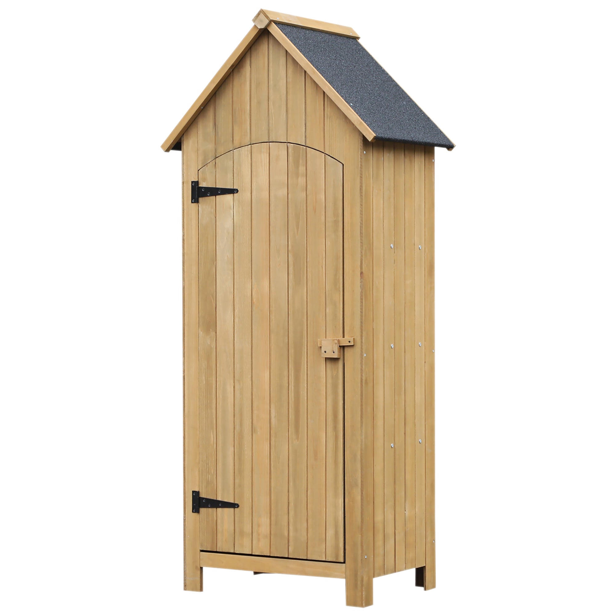 Outsunny Small Shed, Wooden Garden Spacious Storage Shed with 3 Shelves, Outdoor Tool Spacious Storage Cabinet with Tilt Roof and Lockable Door, 77.5 x 54.2 x 179.5 cm, Natural Outsunny Small Shed, Wooden Garden Spacious Storage Shed with 3 Shelves, Outdoor Tool Spacious Storage Cabinet with Tilt Roof and Lockable Door, 77.5 x 54.2 x 179.5 cm, Natural