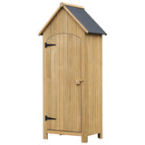 Outsunny Small Shed, Wooden Garden Spacious Storage Shed with 3 Shelves, Outdoor Tool Spacious Storage Cabinet with Tilt Roof and Lockable Door, 77.5 x 54.2 x 179.5 cm, Natural Outsunny Small Shed, Wooden Garden Spacious Storage Shed with 3 Shelves, Outdoor Tool Spacious Storage Cabinet with Tilt Roof and Lockable Door, 77.5 x 54.2 x 179.5 cm, Natural