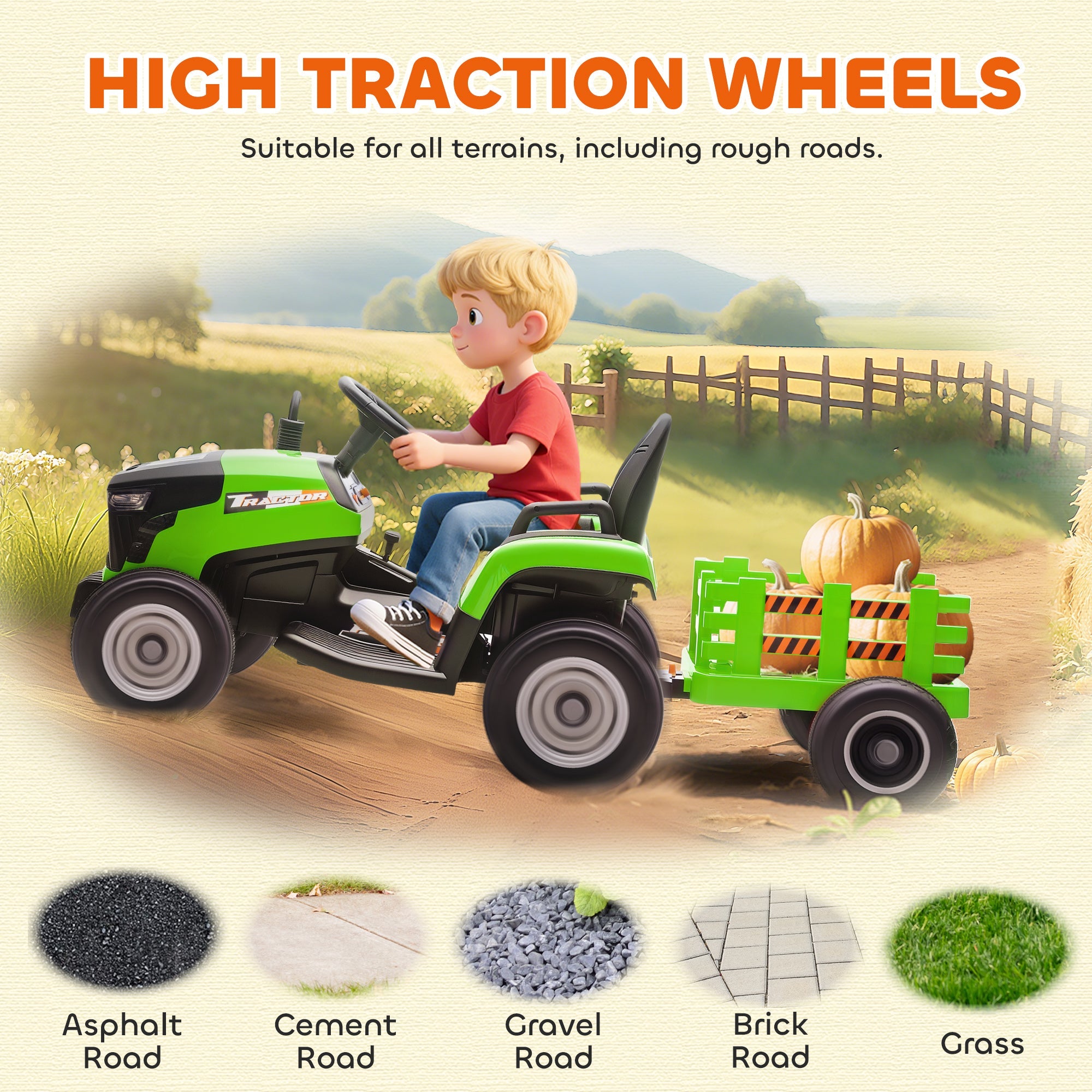 AIYAPLAY 12V Ride on Tractor and Trailer with Remote Control, Music, Shifter, Start-Up Sound, for Kids Ages 3-8 Years, Green AIYAPLAY 12V Ride on Tractor and Trailer with Remote Control, Music, Shifter, Start-Up Sound, for Kids Ages 3-8 Years, Green